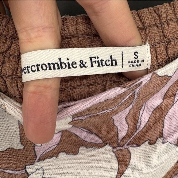 Abercrombie & Fitch Floral Tiered Dress S Brown White Linen Blend Y2k Sundress - Picture 5 of 11